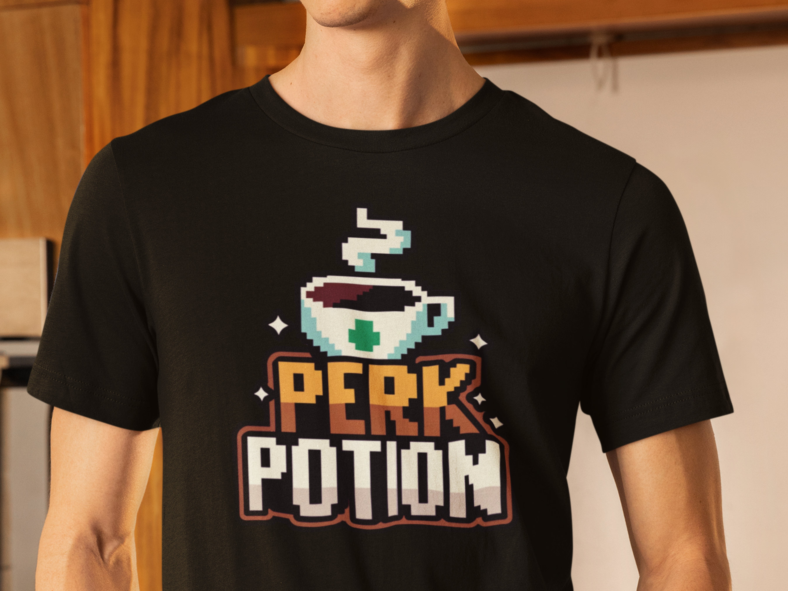 Retro Gaming Gift Ideas - Pixel Coffee T-Shirt Cute Pixel Gamer