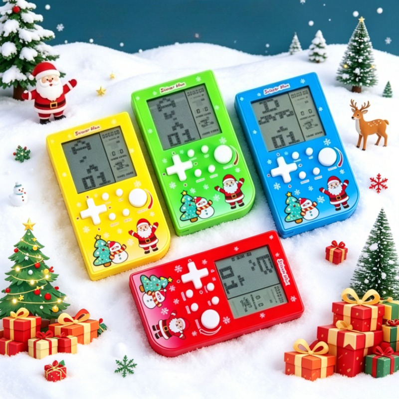 Retro Gaming Device Handheld - Santa & Snowman Print Brick Game