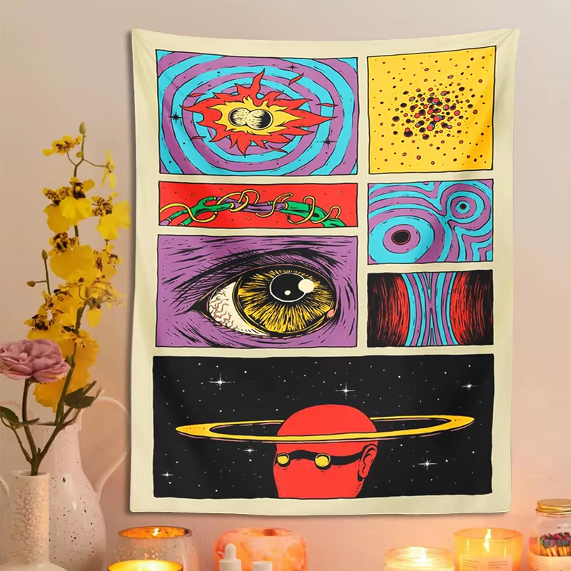 Retro Gaming Universe - Psychedelic Collage Art Tapestry, Retro Pop