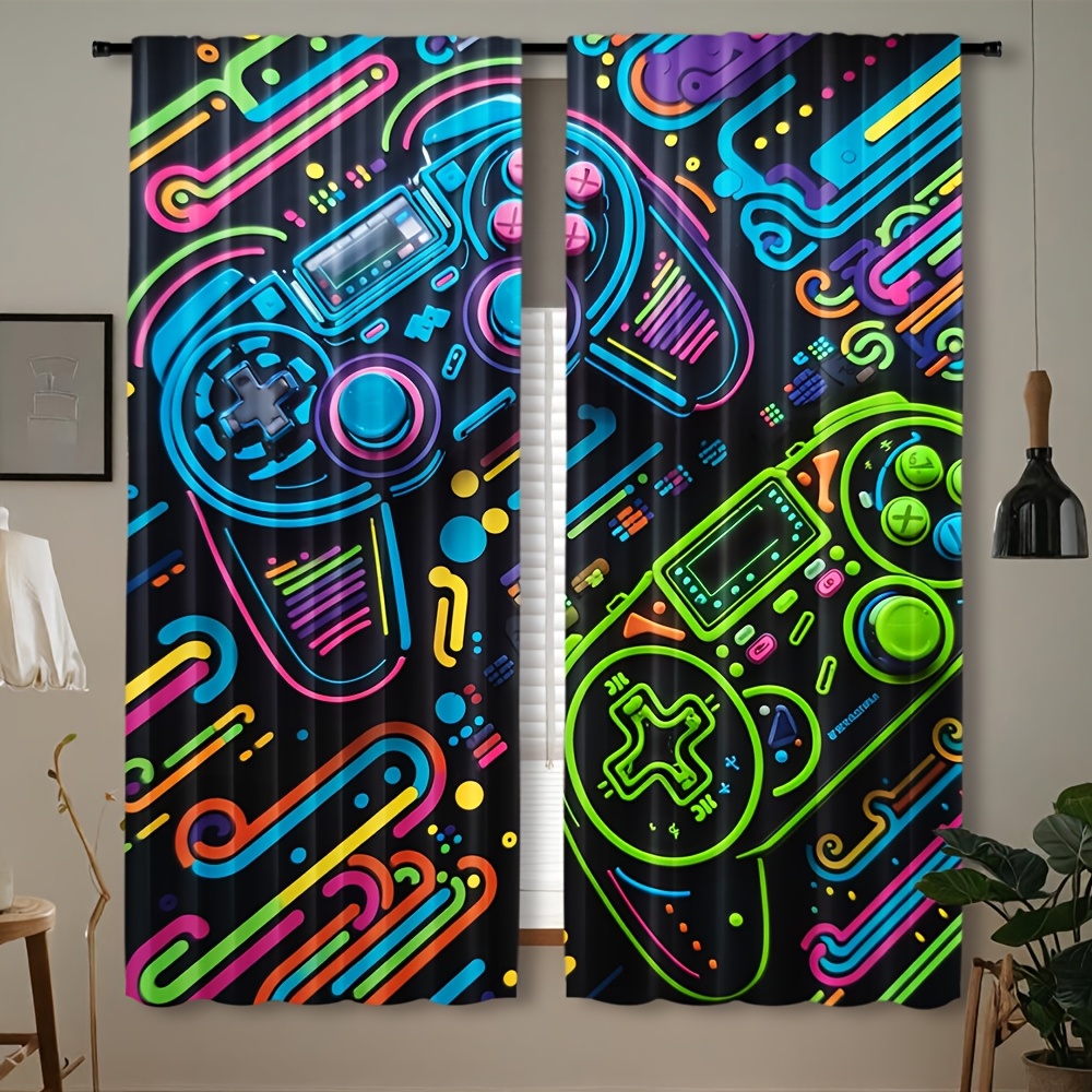 Neon Game Controller Curtains  - Retro Gaming Cafe のレビューと価格